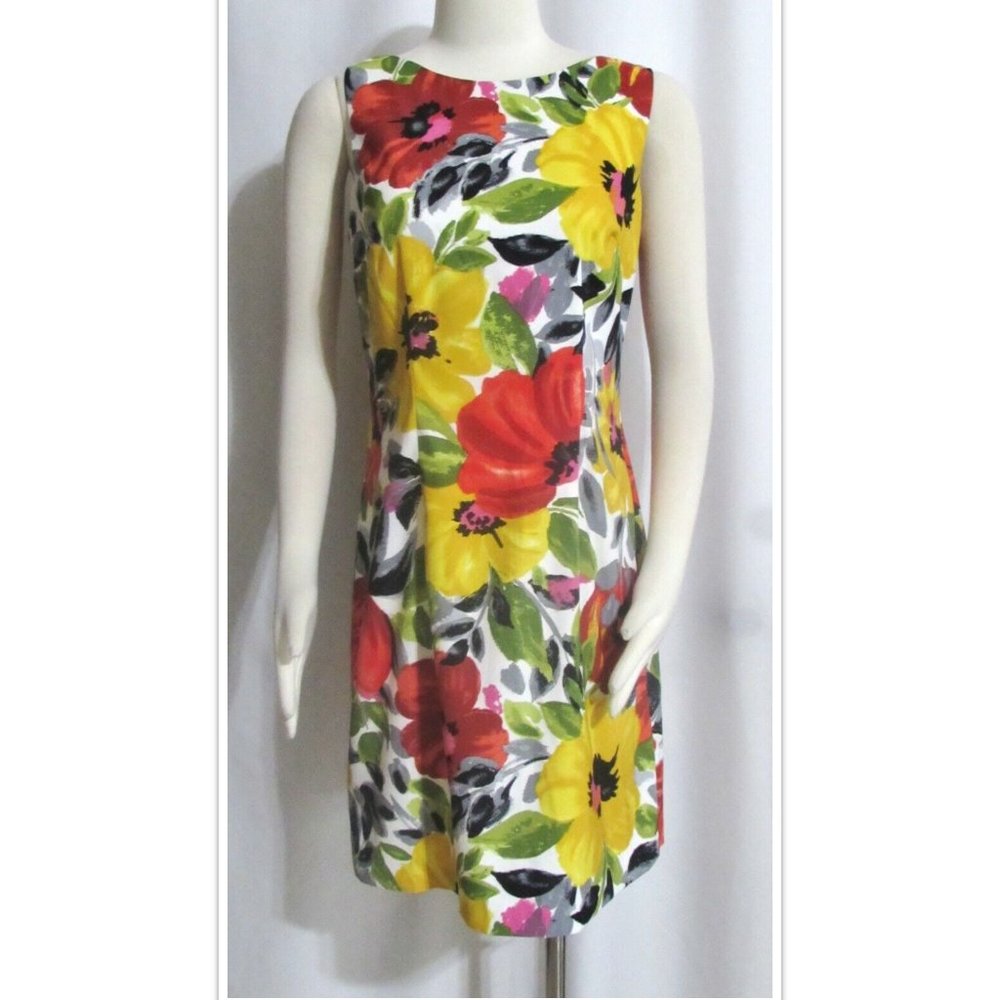 NEW Womens Ladies DRESSBARN Yellow & Red Floral Stretch Sleeveless Dress 10